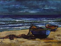 Le barche sulla spiaggia  Olio su tela - 25 x 35